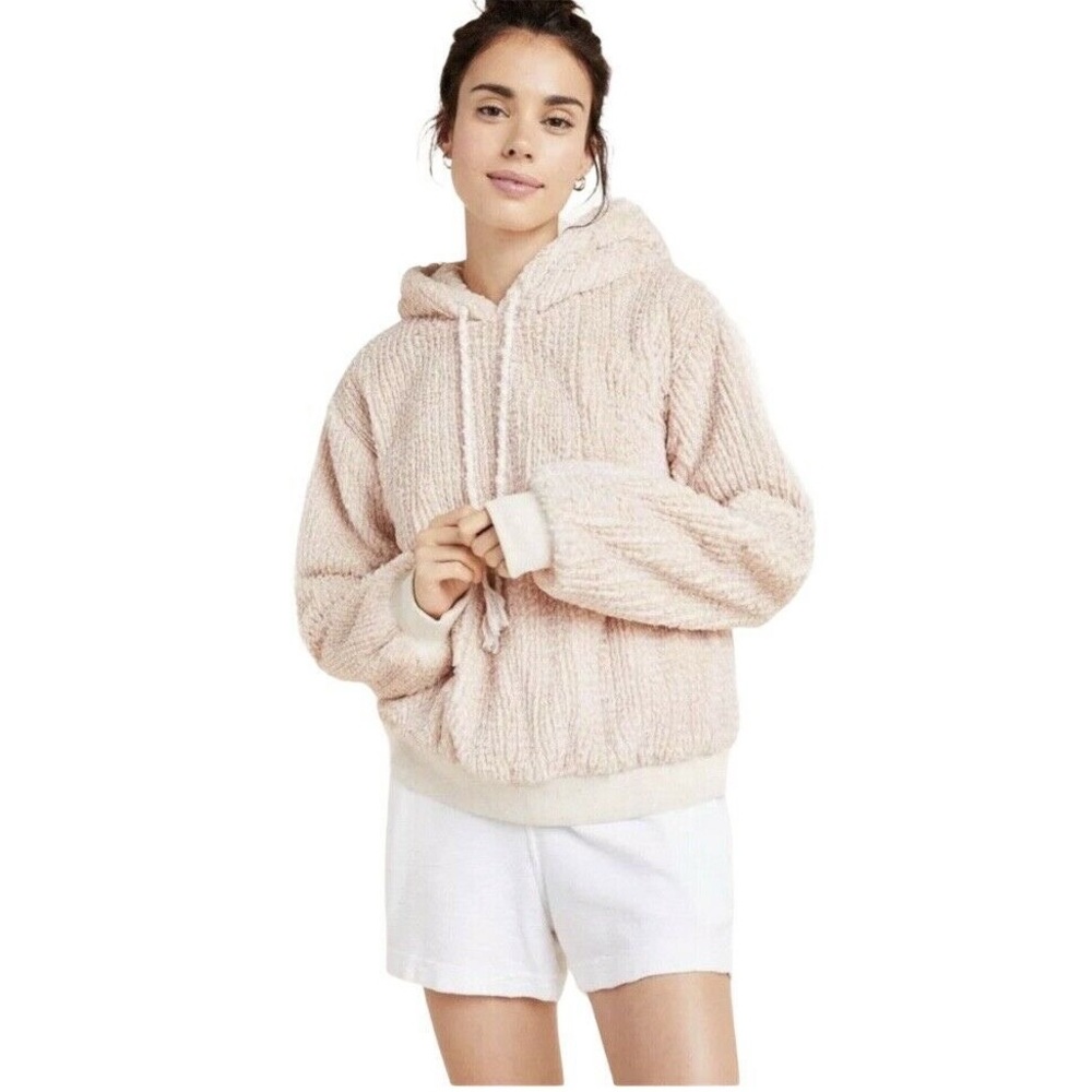 Anthropologie Saturday Sunday Nanette Sherpa Hoodie Pullover Plush Pink XS